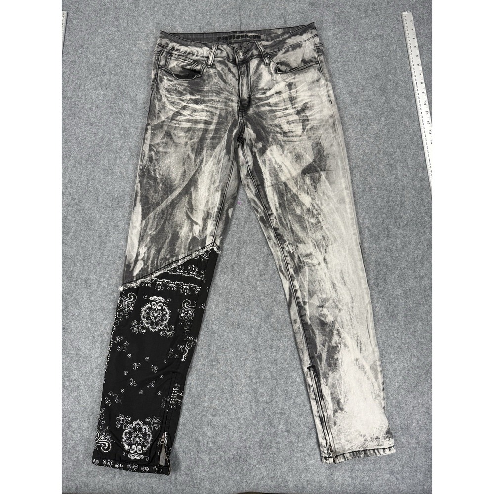 Rue21 Premium Mens 32 Distressed Acid Wash Bandana Patch Jeans Streetwear Y2K